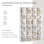 HOMCOM Bibliotecă din Lemn cu 24 Compartimente, Raft Organizator Cărți, CD-uri și Decorative, Alb, 130.5x89x20 cm 
