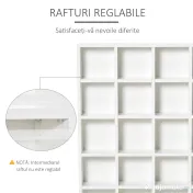HOMCOM Bibliotecă din Lemn cu 24 Compartimente, Raft Organizator Cărți, CD-uri și Decorative, Alb, 130.5x89x20 cm 