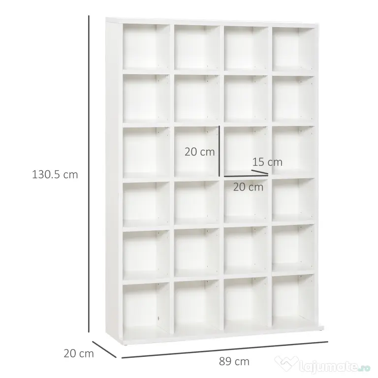 HOMCOM Bibliotecă Spațioasă, Dulap cu 24 Compartimente Reglabile, Design Modern, 130.5x89x20 cm, Alb, pentru Living sau Birou | Aosom Romania