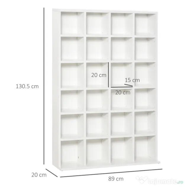 HOMCOM Bibliotecă Spațioasă, Dulap cu 24 Compartimente Reglabile, Design Modern, 130.5x89x20 cm, Alb, pentru Living sau Birou | Aosom Romania