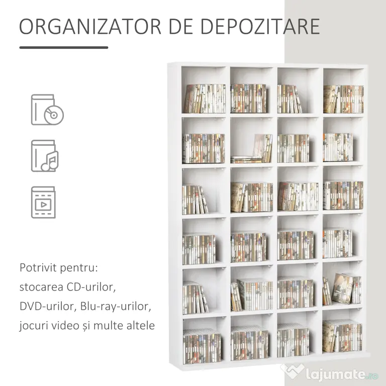 HOMCOM Bibliotecă Spațioasă, Dulap cu 24 Compartimente Reglabile, Design Modern, 130.5x89x20 cm, Alb, pentru Living sau Birou | Aosom Romania