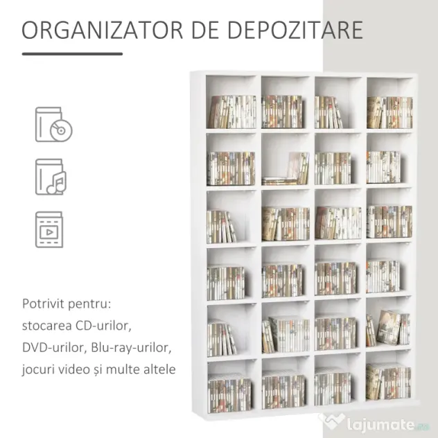 HOMCOM Bibliotecă Spațioasă, Dulap cu 24 Compartimente Reglabile, Design Modern, 130.5x89x20 cm, Alb, pentru Living sau Birou | Aosom Romania