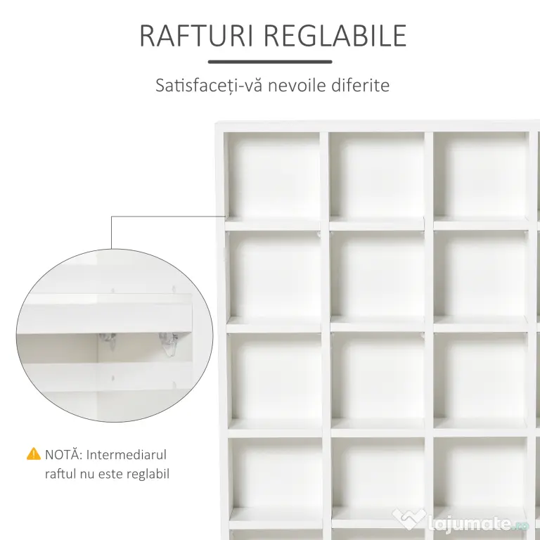 HOMCOM Bibliotecă Spațioasă, Dulap cu 24 Compartimente Reglabile, Design Modern, 130.5x89x20 cm, Alb, pentru Living sau Birou | Aosom Romania
