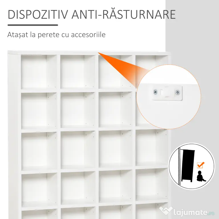 HOMCOM Bibliotecă Spațioasă, Dulap cu 24 Compartimente Reglabile, Design Modern, 130.5x89x20 cm, Alb, pentru Living sau Birou | Aosom Romania