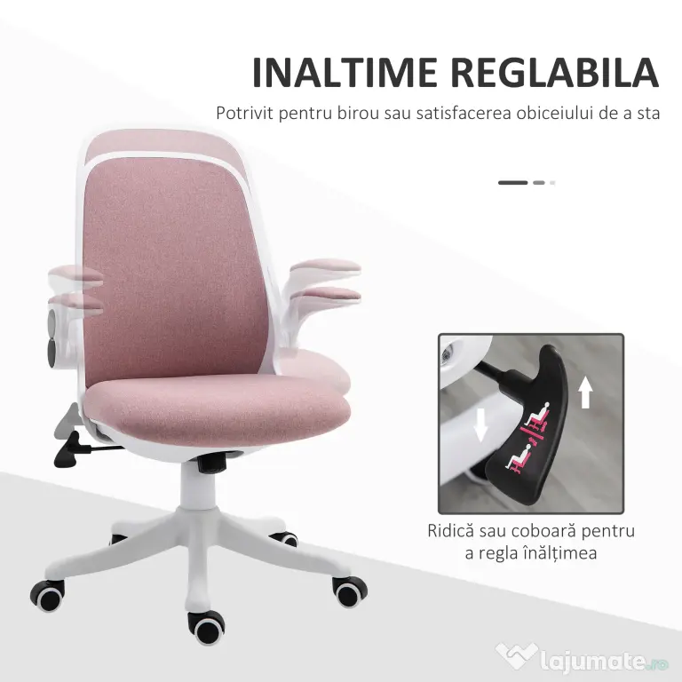 Vinsetto Scaun de Birou Balansoar cu Înălțime Reglabilă din Țesătură Efect Catifea, 62,5x60x94-104 cm, Roz | Aosom Romania