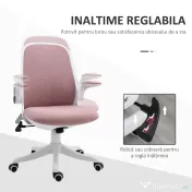 Vinsetto Scaun de Birou Balansoar cu Înălțime Reglabilă din Țesătură Efect Catifea, 62,5x60x94-104 cm, Roz | Aosom Romania