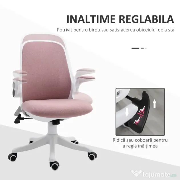 Vinsetto Scaun de Birou Balansoar cu Înălțime Reglabilă din Țesătură Efect Catifea, 62,5x60x94-104 cm, Roz | Aosom Romania