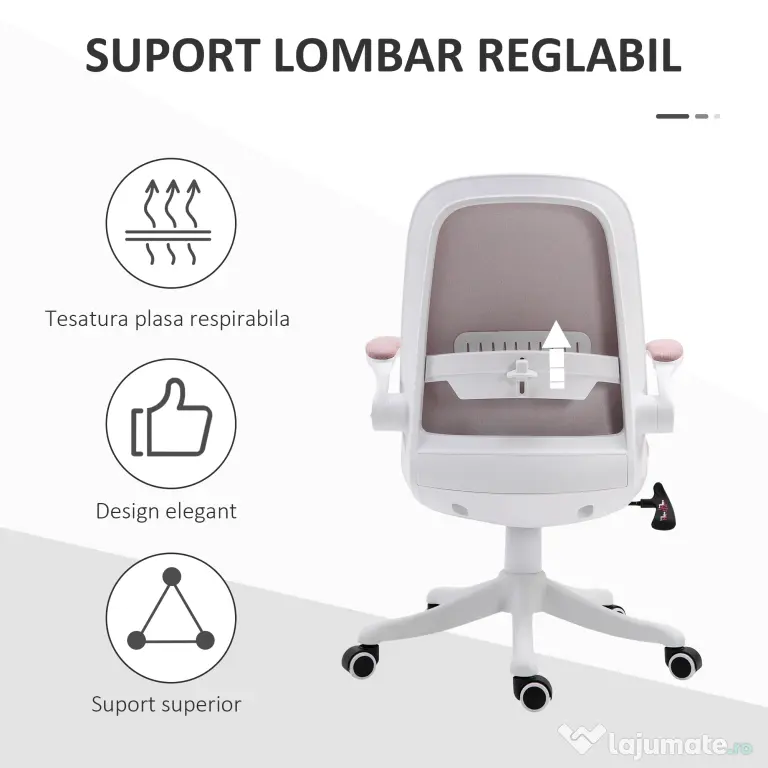 Vinsetto Scaun de Birou Balansoar cu Înălțime Reglabilă din Țesătură Efect Catifea, 62,5x60x94-104 cm, Roz | Aosom Romania