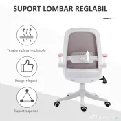 Vinsetto Scaun de Birou Balansoar cu Înălțime Reglabilă din Țesătură Efect Catifea, 62,5x60x94-104 cm, Roz | Aosom Romania