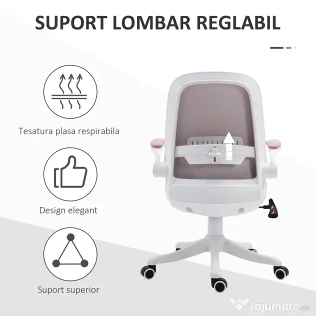 Vinsetto Scaun de Birou Balansoar cu Înălțime Reglabilă din Țesătură Efect Catifea, 62,5x60x94-104 cm, Roz | Aosom Romania