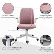 Vinsetto Scaun de Birou Balansoar cu Înălțime Reglabilă din Țesătură Efect Catifea, 62,5x60x94-104 cm, Roz | Aosom Romania