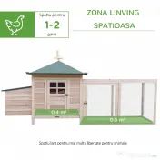 PawHut Cuibar Lemn cu Zonă Alergat, Habitat pentru Iepuri și Păsări, 196x76x97 cm, Acces Ușor, Maro | Aosom Romania