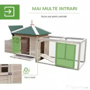 PawHut Cuibar Lemn cu Zonă Alergat, Habitat pentru Iepuri și Păsări, 196x76x97 cm, Acces Ușor, Maro | Aosom Romania