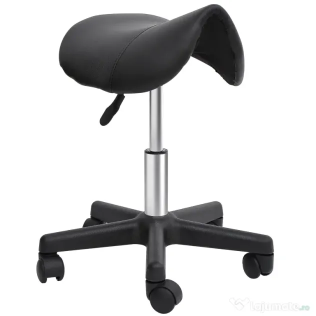 HOMCOM Scaun Rotativ cu Roți, Scaun pentru Coafor și Estetician cu Înălțime Ajustabilă, Tapițat cu Piele Ecologică, 35x38x43-55 cm, Negru