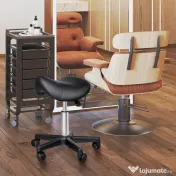 HOMCOM Scaun Rotativ cu Roți, Scaun pentru Coafor și Estetician cu Înălțime Ajustabilă, Tapițat cu Piele Ecologică, 35x38x43-55 cm, Negru