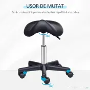 HOMCOM Scaun Rotativ cu Roți, Scaun pentru Coafor și Estetician cu Înălțime Ajustabilă, Tapițat cu Piele Ecologică, 35x38x43-55 cm, Negru