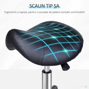 HOMCOM Scaun Rotativ cu Roți, Scaun pentru Coafor și Estetician cu Înălțime Ajustabilă, Tapițat cu Piele Ecologică, 35x38x43-55 cm, Negru