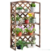 Suport Ghivece Flori Outsunny cu 3 Etajere, Lemn de Brad, 80x40x150cm| Aosom RO | Aosom Romania 