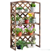 Suport Ghivece Flori Outsunny cu 3 Etajere, Lemn de Brad, 80x40x150cm| Aosom RO | Aosom Romania 
