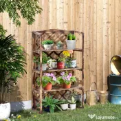 Suport Ghivece Flori Outsunny cu 3 Etajere, Lemn de Brad, 80x40x150cm| Aosom RO | Aosom Romania 