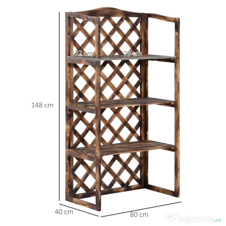 Suport Ghivece Flori Outsunny cu 3 Etajere, Lemn de Brad, 80x40x150cm| Aosom RO | Aosom Romania