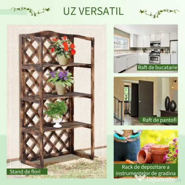Suport Ghivece Flori Outsunny cu 3 Etajere, Lemn de Brad, 80x40x150cm| Aosom RO | Aosom Romania