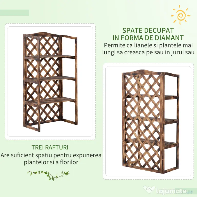 Suport Ghivece Flori Outsunny cu 3 Etajere, Lemn de Brad, 80x40x150cm| Aosom RO | Aosom Romania