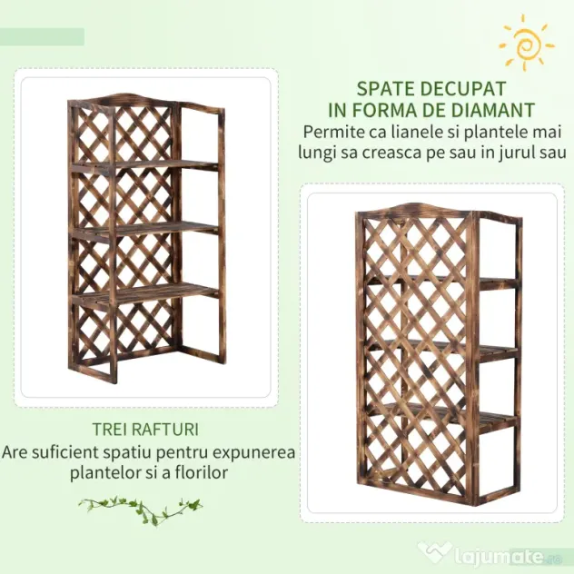 Suport Ghivece Flori Outsunny cu 3 Etajere, Lemn de Brad, 80x40x150cm| Aosom RO | Aosom Romania