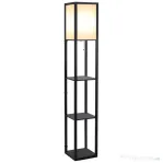 HOMCOM Lampă de podea cu rafturi pentru cărți, Design Modern, 3 Nivele, Cablu Metalic, 26x26x160cm, Negru-Alb | Aosom Romania