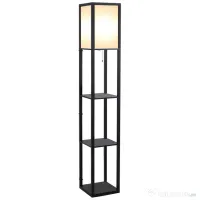 HOMCOM Lampă de podea cu rafturi pentru cărți, Design Modern, 3 Nivele, Cablu Metalic, 26x26x160cm, Negru-Alb | Aosom Romania 