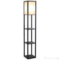 HOMCOM Lampă de podea cu rafturi pentru cărți, Design Modern, 3 Nivele, Cablu Metalic, 26x26x160cm, Negru-Alb | Aosom Romania