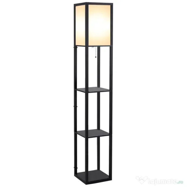 HOMCOM Lampă de podea cu rafturi pentru cărți, Design Modern, 3 Nivele, Cablu Metalic, 26x26x160cm, Negru-Alb | Aosom Romania
