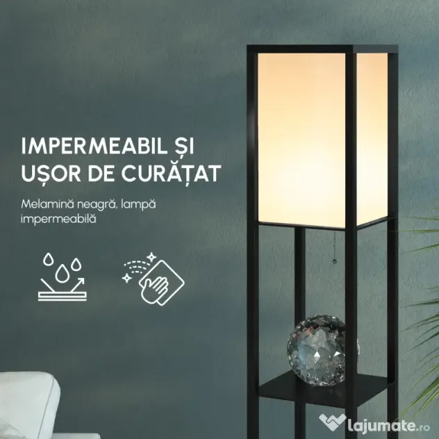 HOMCOM Lampă de podea cu rafturi pentru cărți, Design Modern, 3 Nivele, Cablu Metalic, 26x26x160cm, Negru-Alb | Aosom Romania