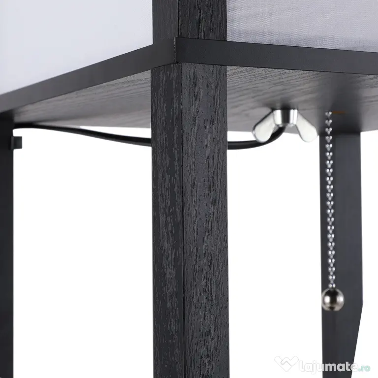 HOMCOM Lampă de podea cu rafturi pentru cărți, Design Modern, 3 Nivele, Cablu Metalic, 26x26x160cm, Negru-Alb | Aosom Romania