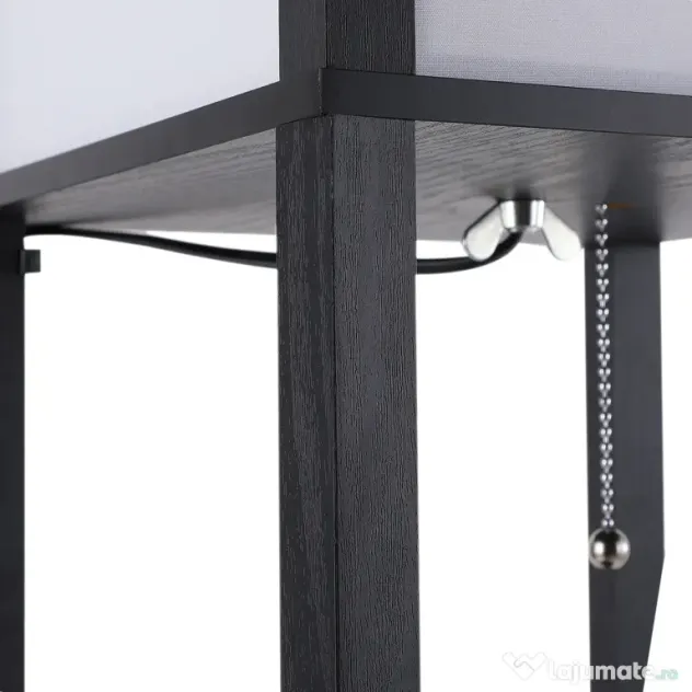 HOMCOM Lampă de podea cu rafturi pentru cărți, Design Modern, 3 Nivele, Cablu Metalic, 26x26x160cm, Negru-Alb | Aosom Romania