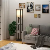 HOMCOM Lampa Pom cu Librarie 3 Niveluri Negru 26 x 26 x 160 cm 