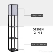 HOMCOM Lampa Pom cu Librarie 3 Niveluri Negru 26 x 26 x 160 cm 