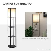 HOMCOM Lampa Pom cu Librarie 3 Niveluri Negru 26 x 26 x 160 cm 