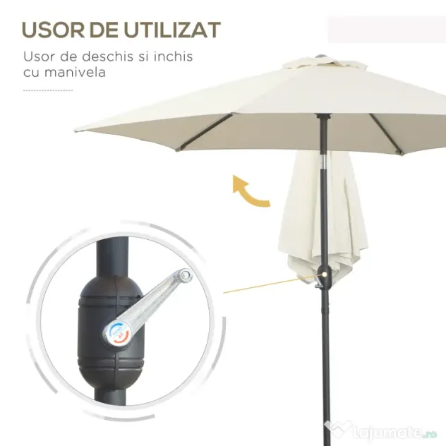 Outsunny Umbrelă de Grădină și Plajă Inclinabilă din Aluminiu și Poliester Alb Φ2.6×2.35m | Aosom Romania