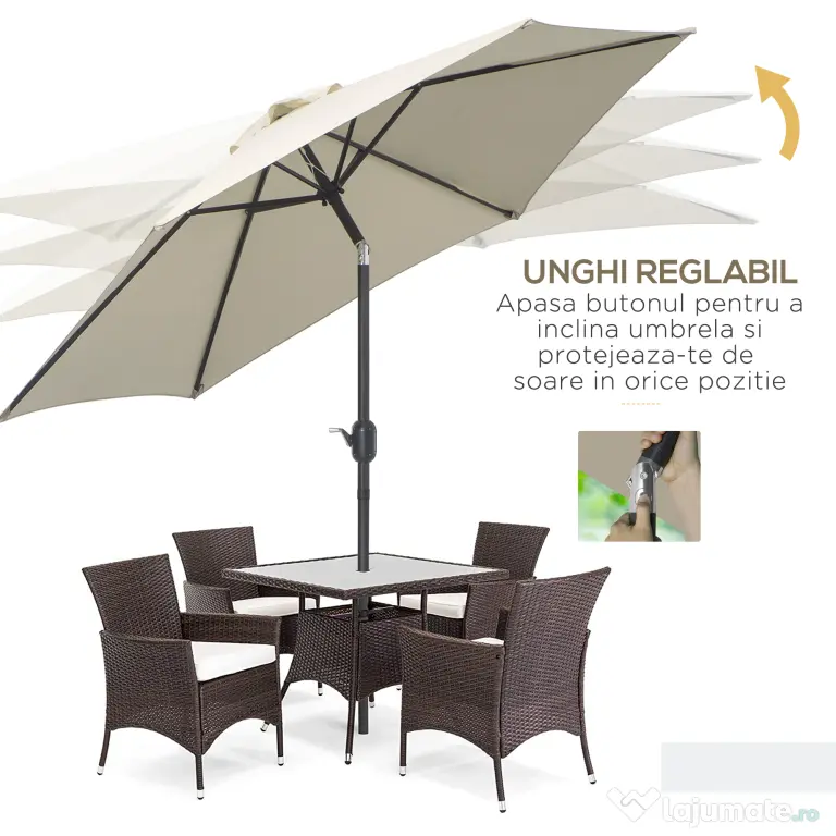 Outsunny Umbrelă de Grădină și Plajă Inclinabilă din Aluminiu și Poliester Alb Φ2.6×2.35m | Aosom Romania