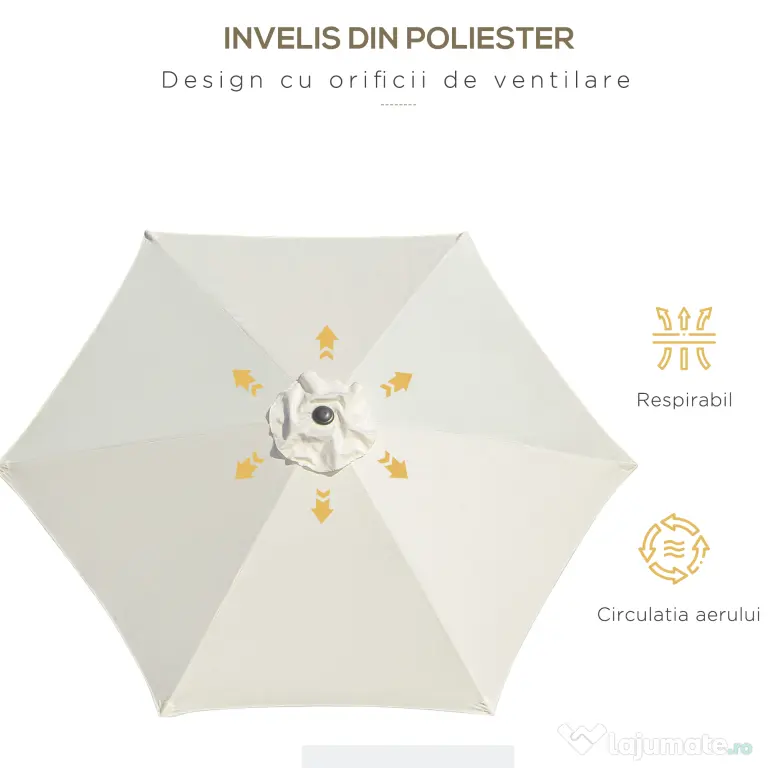 Outsunny Umbrelă de Grădină și Plajă Inclinabilă din Aluminiu și Poliester Alb Φ2.6×2.35m | Aosom Romania
