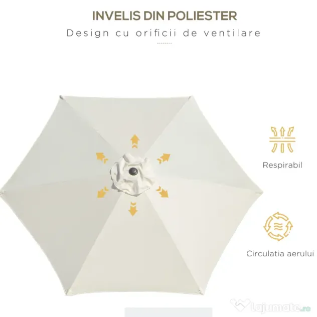 Outsunny Umbrelă de Grădină și Plajă Inclinabilă din Aluminiu și Poliester Alb Φ2.6×2.35m | Aosom Romania