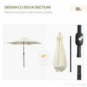 Outsunny Umbrelă de Grădină și Plajă Inclinabilă din Aluminiu și Poliester Alb Φ2.6×2.35m | Aosom Romania 