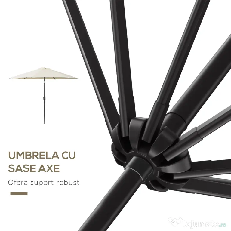 Outsunny Umbrelă de Grădină și Plajă Inclinabilă din Aluminiu și Poliester Alb Φ2.6×2.35m | Aosom Romania