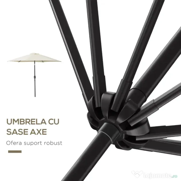 Outsunny Umbrelă de Grădină și Plajă Inclinabilă din Aluminiu și Poliester Alb Φ2.6×2.35m | Aosom Romania