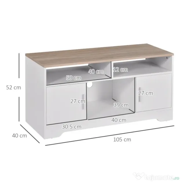 Mobilier pentru TV pana la 42", din fibra de lemn, 105x40x52cm, Alb si lemn natural HOMCOM | Aosom Romania