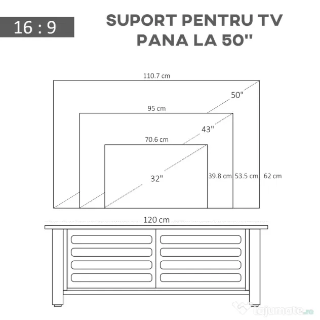 Mobilier pentru TV pana la 42", din fibra de lemn, 105x40x52cm, Alb si lemn natural HOMCOM | Aosom Romania