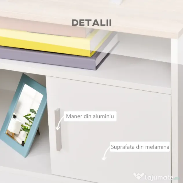Mobilier pentru TV pana la 42", din fibra de lemn, 105x40x52cm, Alb si lemn natural HOMCOM | Aosom Romania