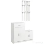 HOMCOM Mobilier de Hol cu Cuier din Lemn, Spațiu de Depozitare și Design Elegant, 100x32x187cm, Alb | Aosom Romania