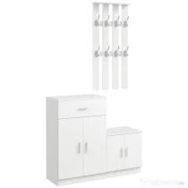 HOMCOM Mobilier de Hol cu Cuier din Lemn, Spațiu de Depozitare și Design Elegant, 100x32x187cm, Alb | Aosom Romania